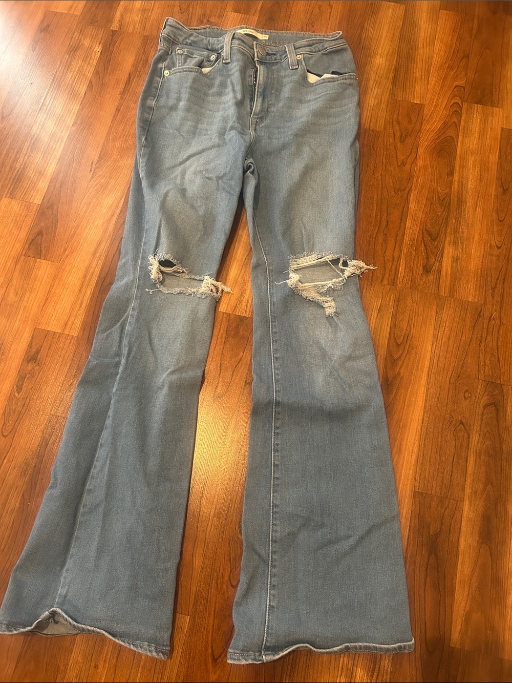 Levi's Light Blue Distressed Wide-Leg Flare Jeans